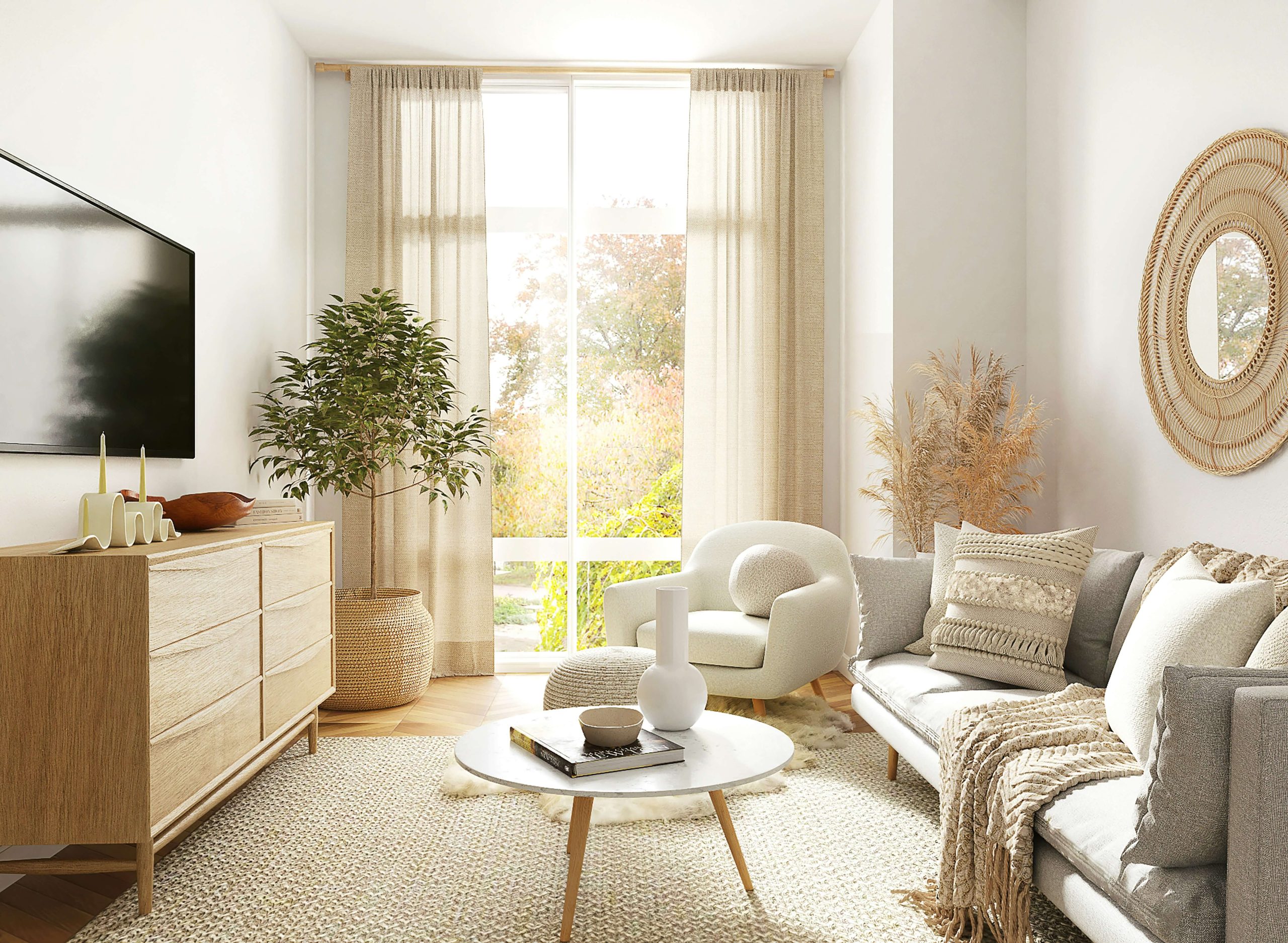 Small apartment living room with space-saving furniture